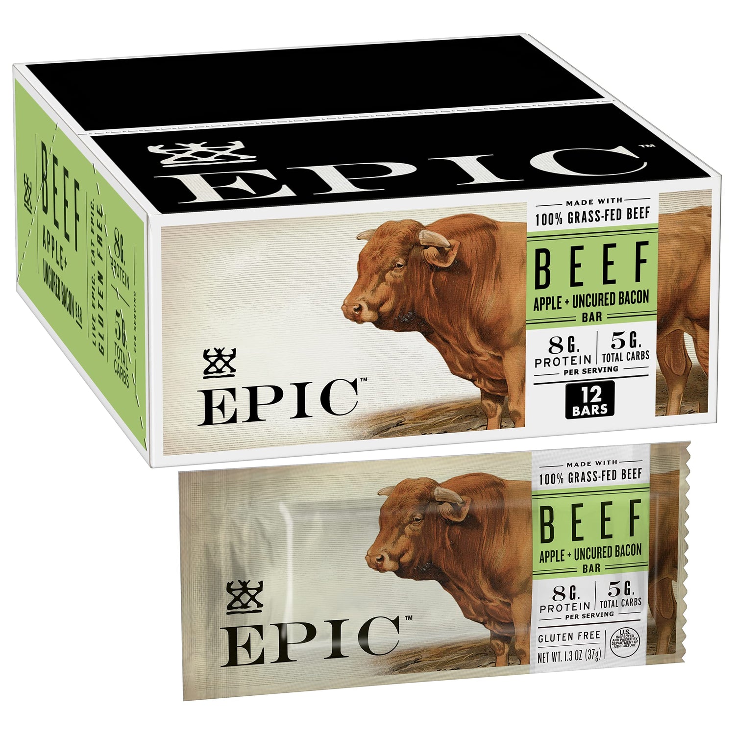 EPIC Beef Uncured Bacon and Apple Bars pack: convenient gluten-free protein snack