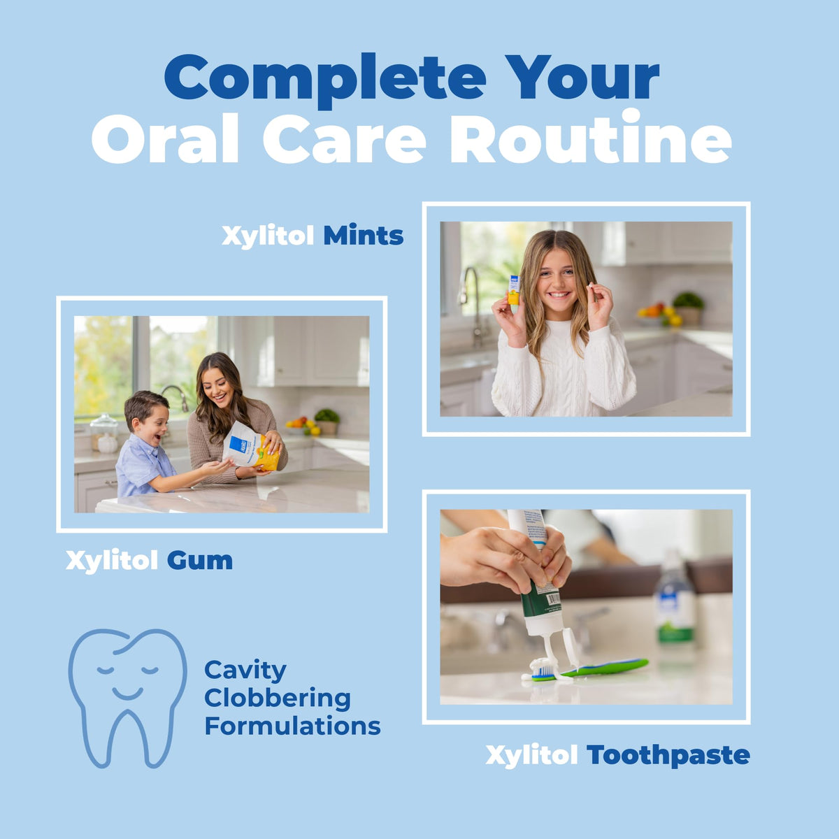 Epic dentist-approved mint emphasizes taste and simple oral-care routine.