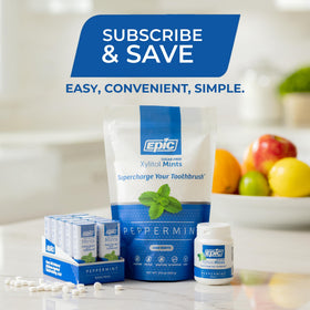 Epic dry mouth relief mint demonstrates saliva-friendly refreshment in a bite.