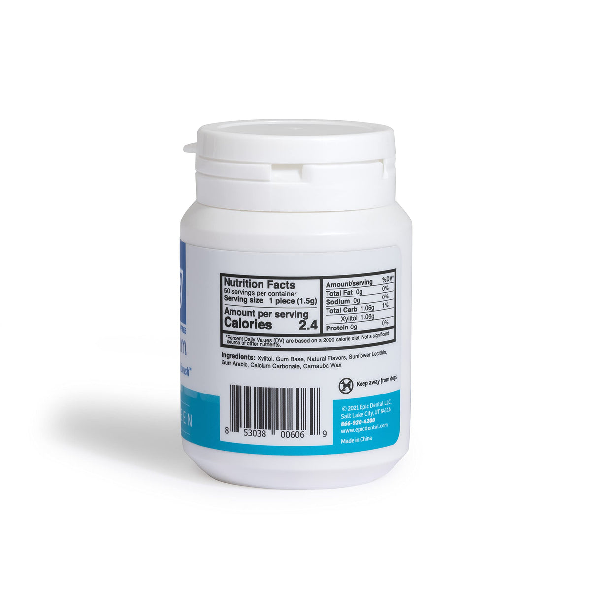 Epic healthy-smile promise visual highlights xylitol benefits without medical claims.