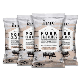 EPIC Maple Bacon Pork Cracklings 4-count box ready to grab and snack.