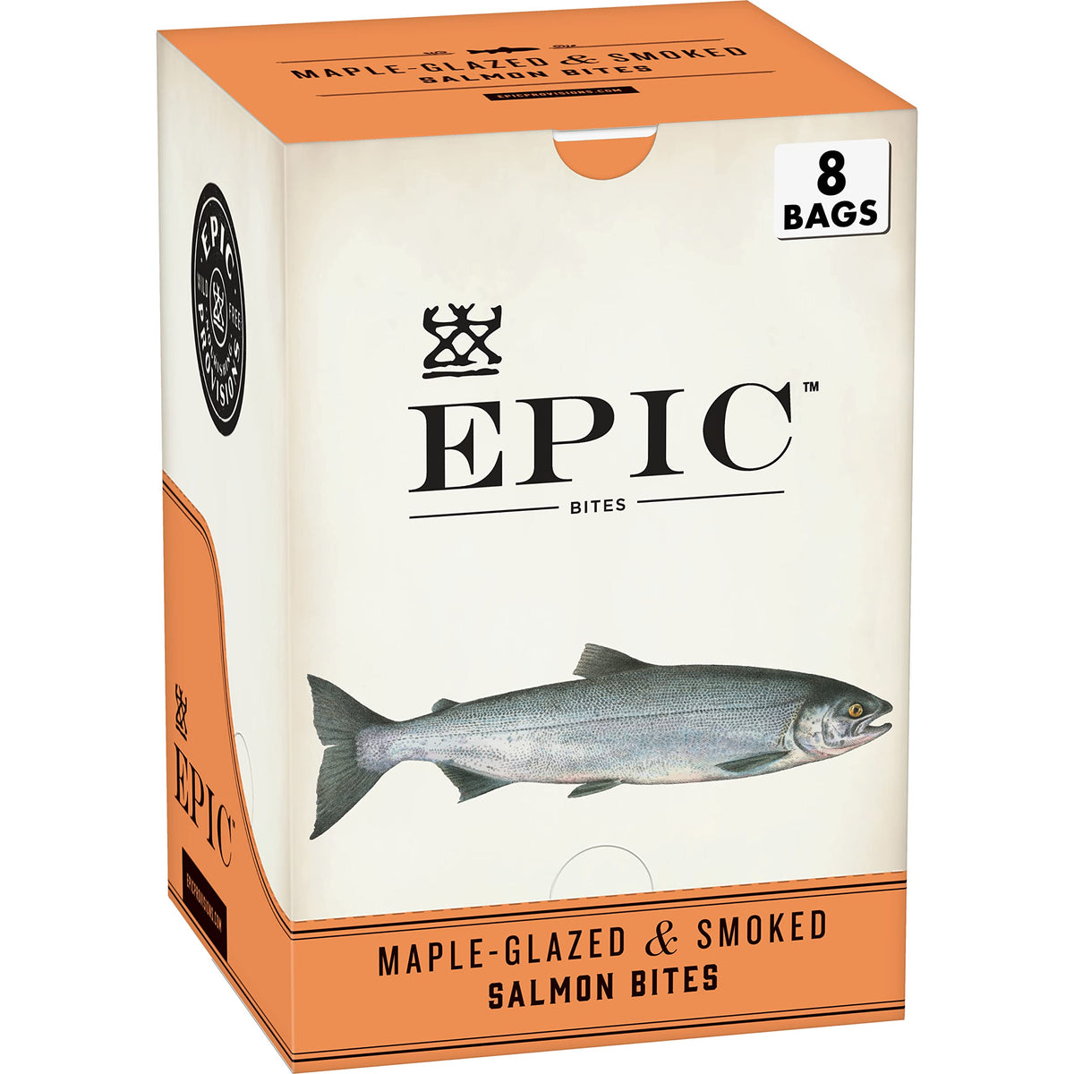 EPIC Maple Glazed and Smoked Salmon Bites pack showing a convenient protein snack option.