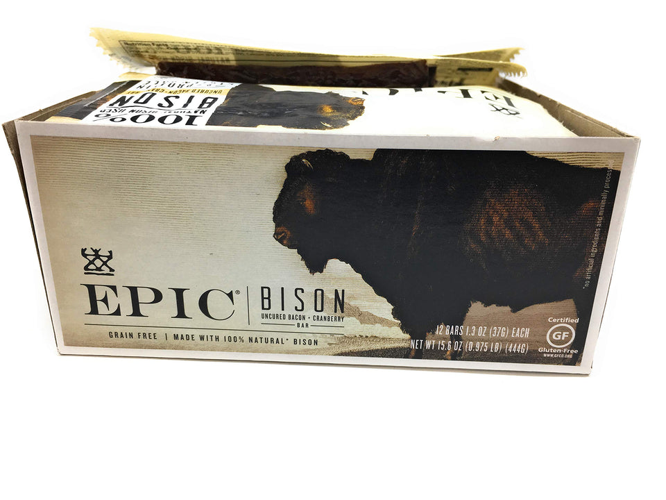 Epic Provisions Bacon Cranberry Bison Bar packshot highlights portable snack option