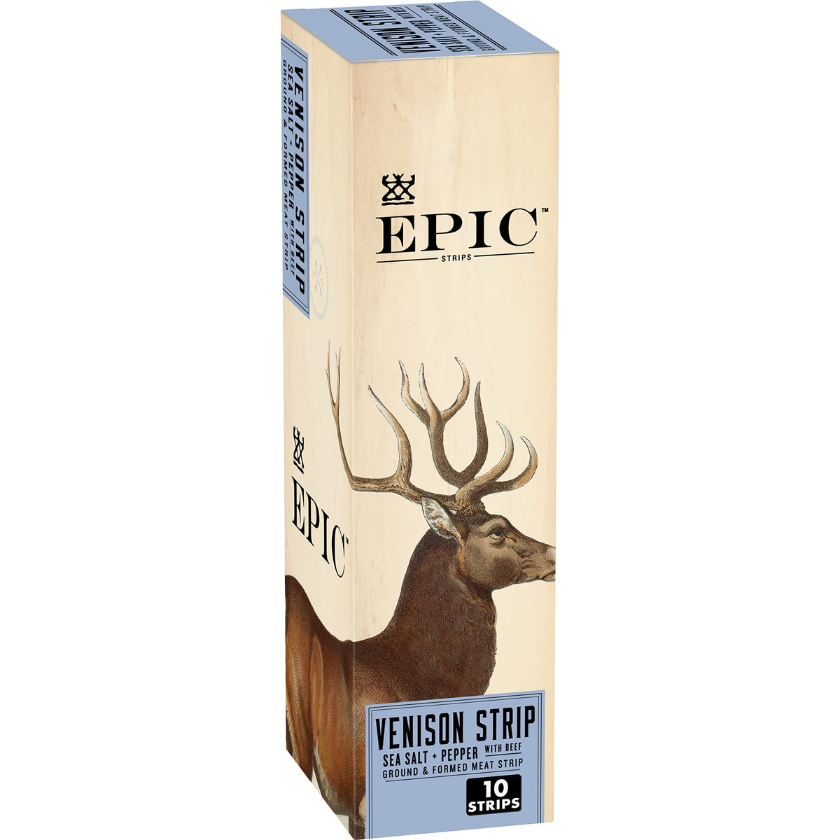 Epic Venison Beef Sea Salt Pepper packaging, on-the-go protein snack.