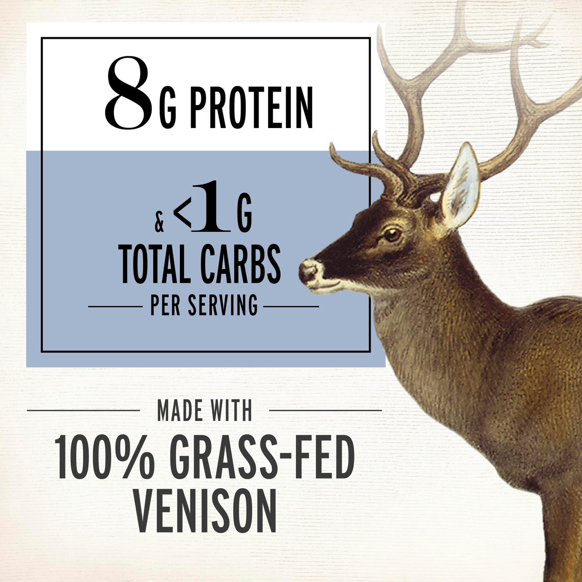 Serving of EPIC Venison Strips with Beef on a rustic board emphasizing protein-rich snack.