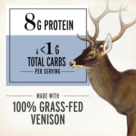 Serving of EPIC Venison Strips with Beef on a rustic board emphasizing protein-rich snack.