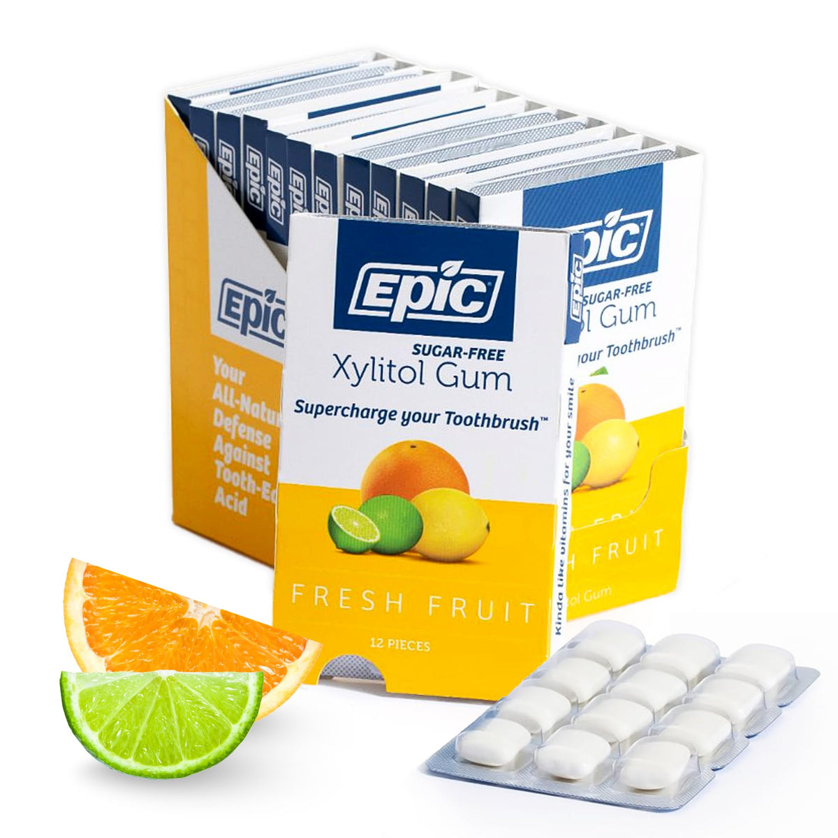 Epic 100% xylitol gum fruit pack shown for daily fresh breath