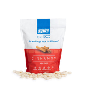 Epic Xylitol Cinnamon Gum after-meal use scene suggests breath refresh