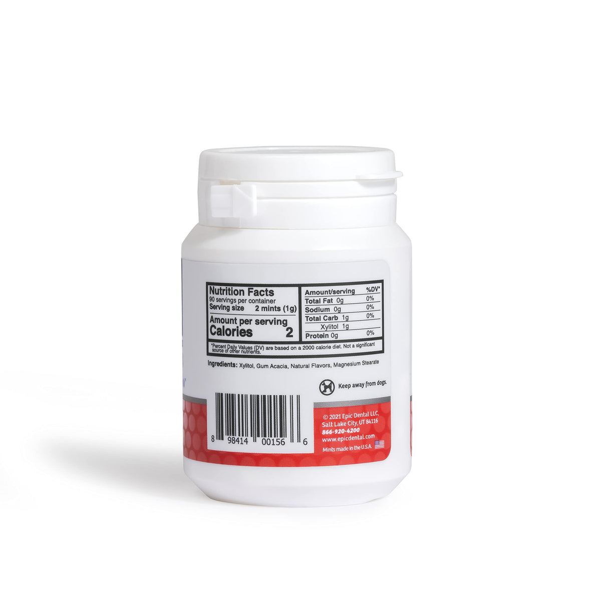 Epic xylitol mints packaging highlights sugar-free and aspartame-free formula