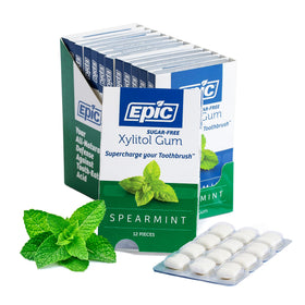 Epic Xylitol spearmint gum pack front view for daily fresh breath.