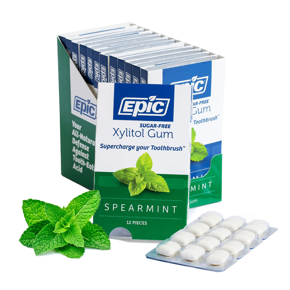 Epic Xylitol spearmint gum pack front view for daily fresh breath.
