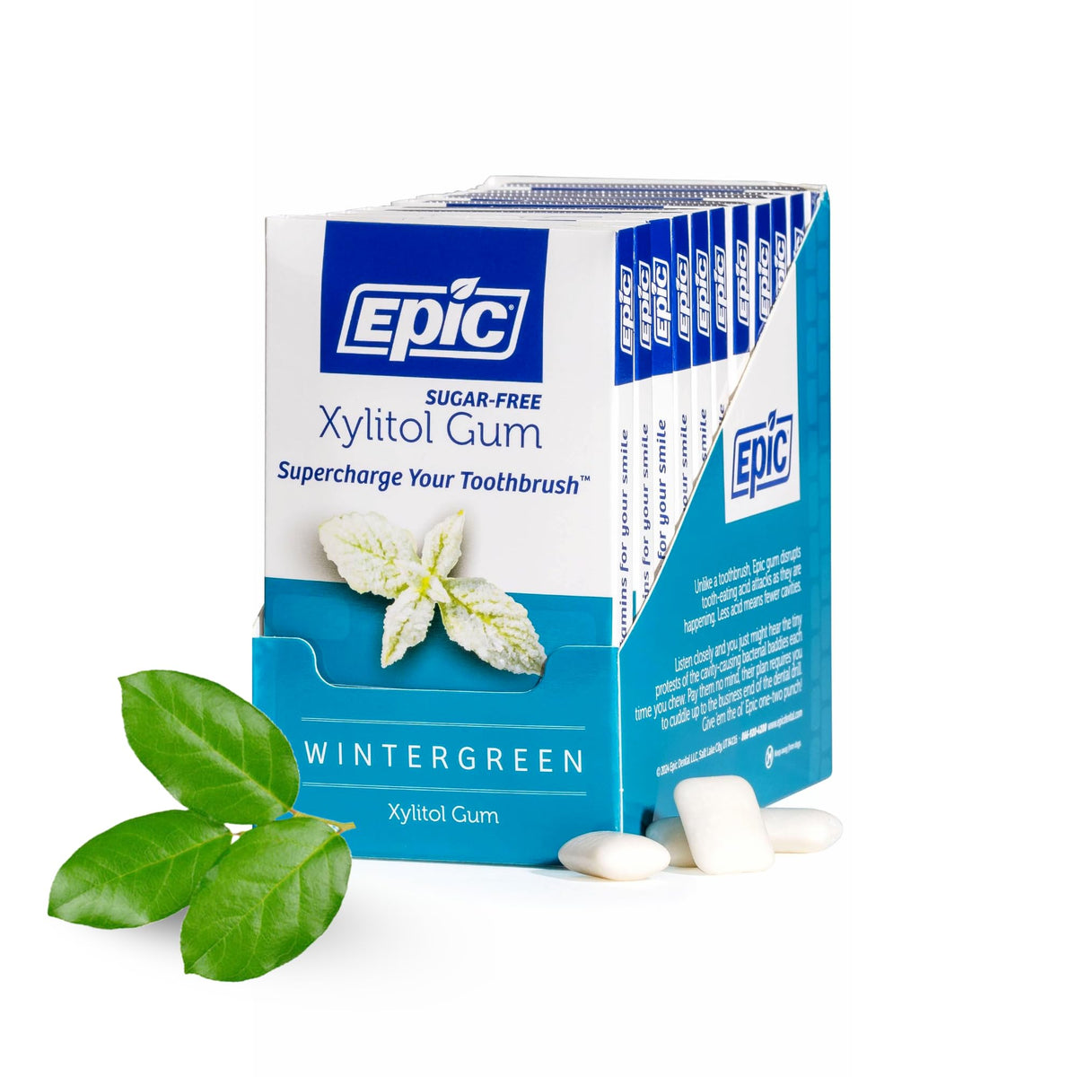 Epic Xylitol Wintergreen gum pack offers refreshing, sugar-free chewing.