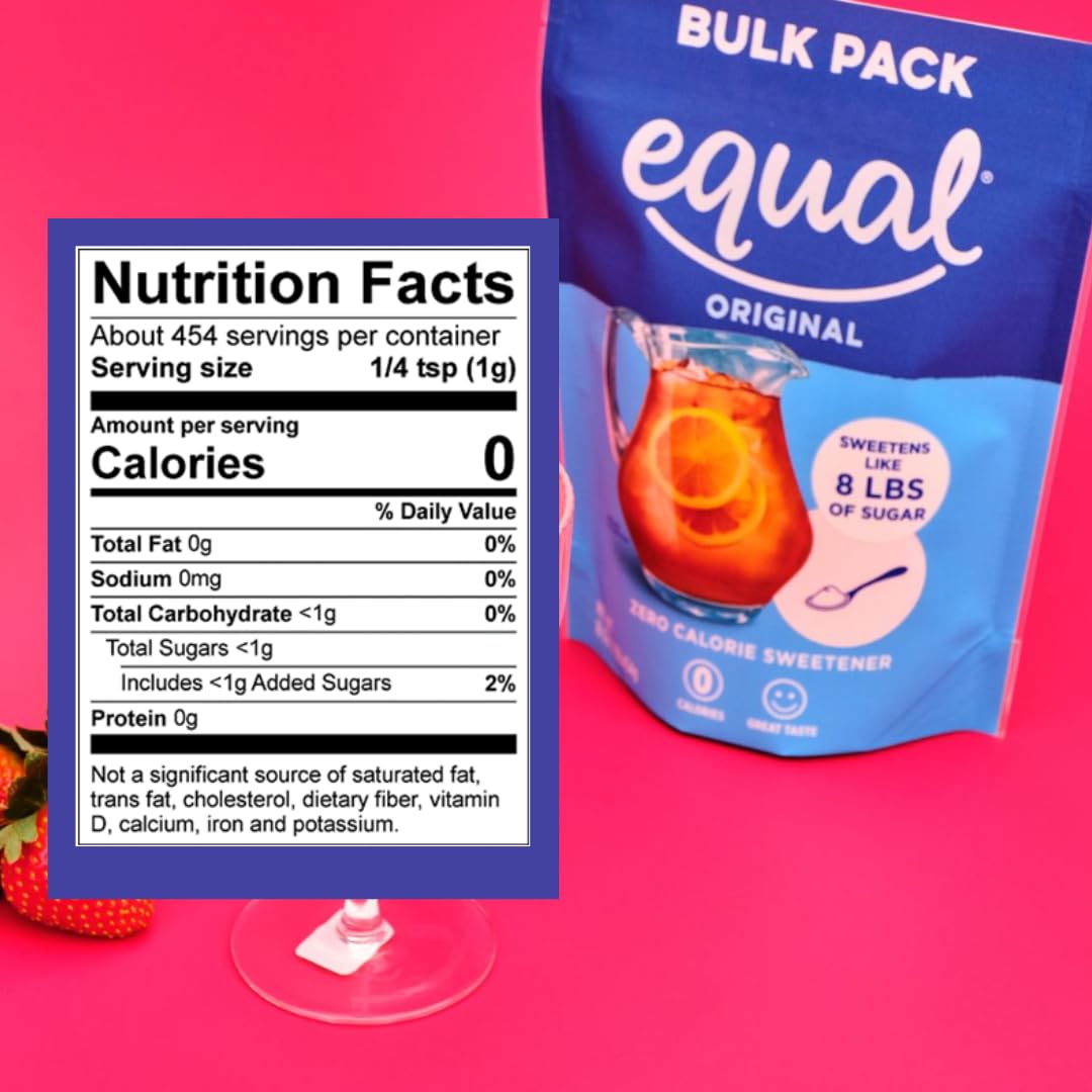 Equal zero calorie sweetener powder dissolving quickly in a spoonful of liquid