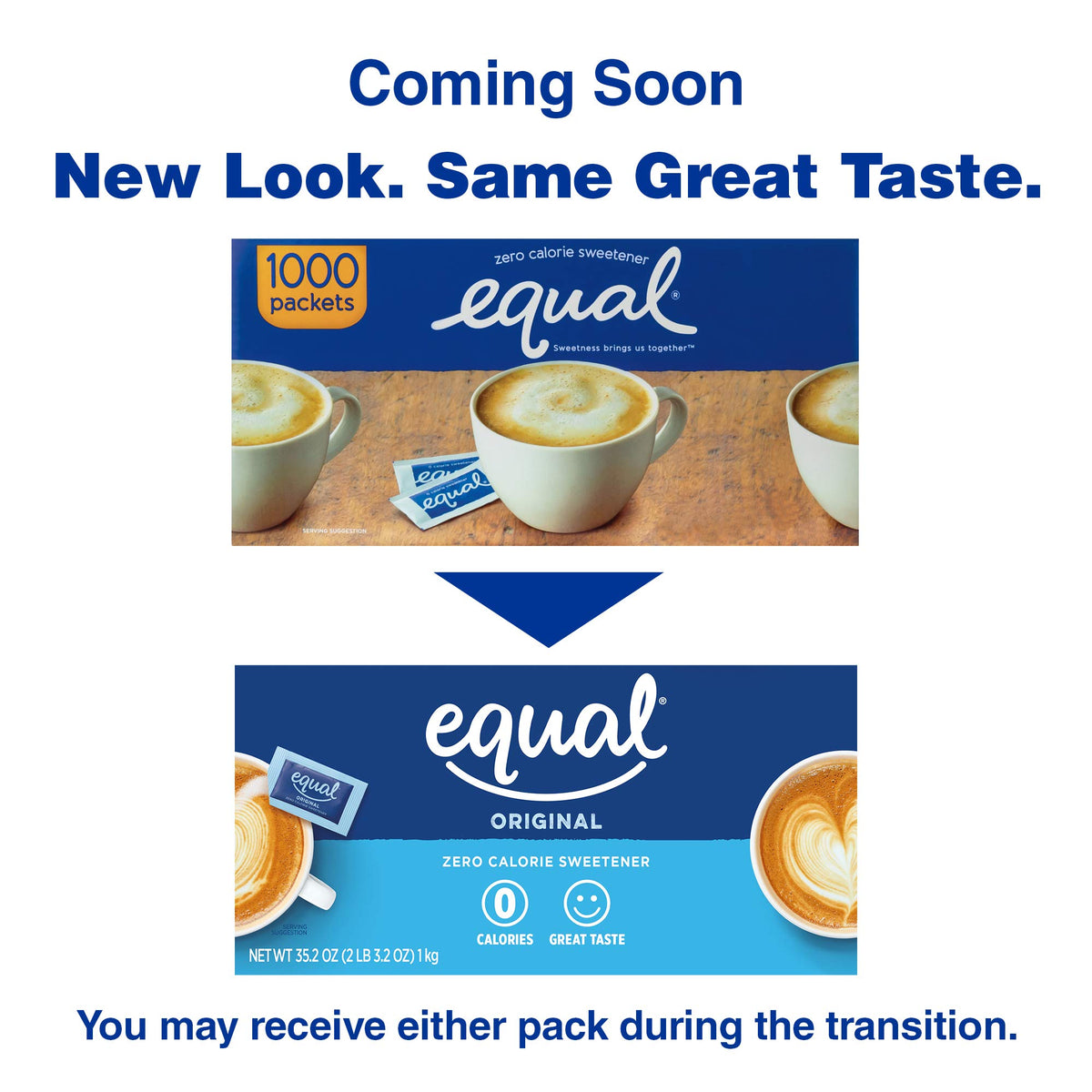 An 115-count box from Equal sits on the kitchen shelf for daily use.