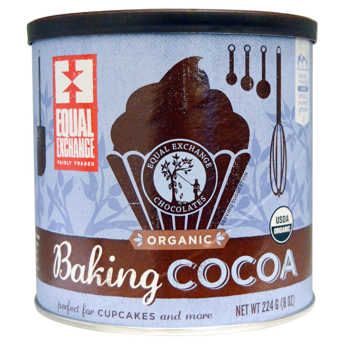 Equal Exchange Organic Baking Cocoa 8oz jar for rich flavor in cakes, cookies, and hot cocoa.