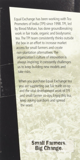 Equal Exchange organic and kosher seals ensure trusted quality for this tea.