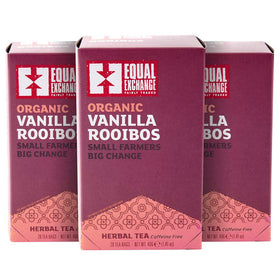 Equal Exchange Organic Vanilla Rooibos Tea pack-3 display, perfect for sharing at tea time.