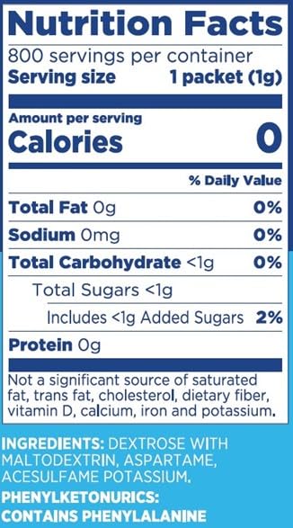 Equal zero-calorie packets shown with tea for sugar-free sipping