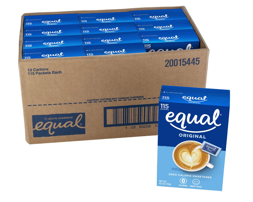Equal zero calorie sweetener packets beside a steaming cup of coffee, quick dissolving in the cup.
