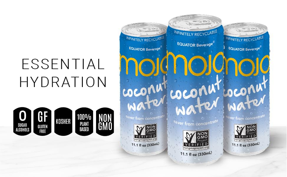 EQUATOR MOJO coconut water with an athlete at the gym.