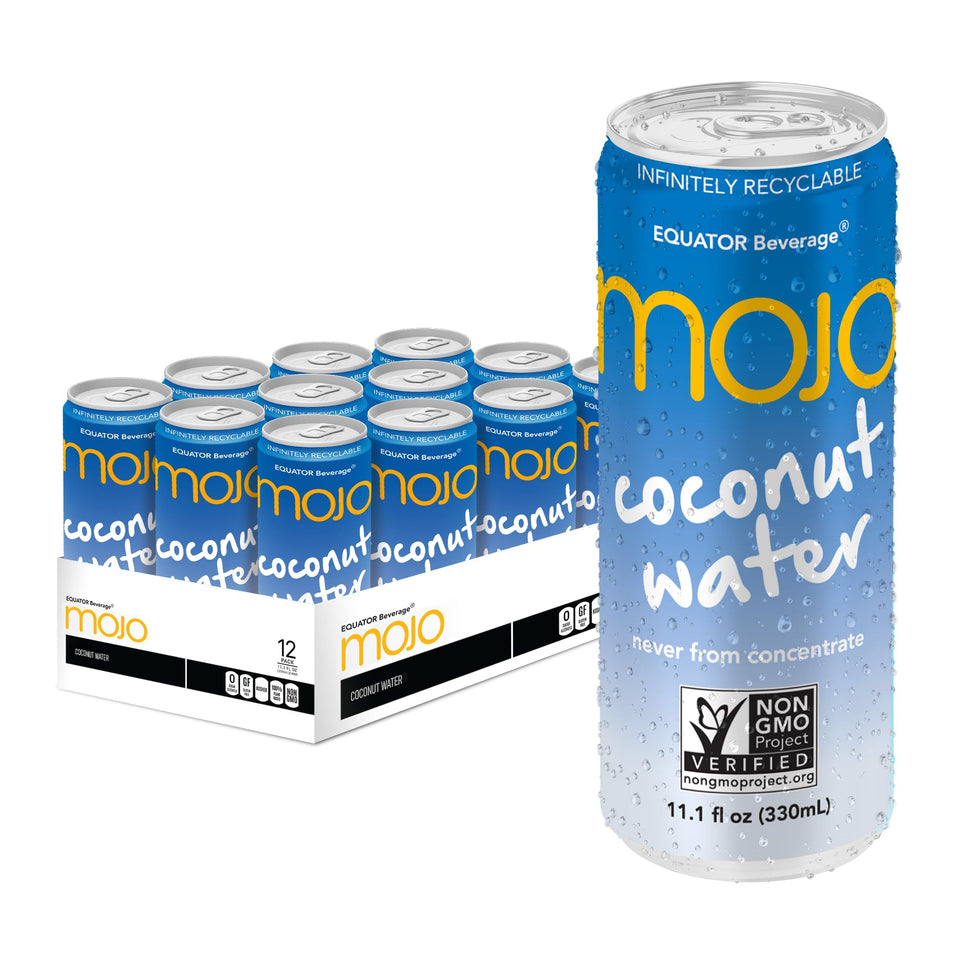 EQUATOR MOJO coconut water bottle pour for refreshing hydration.