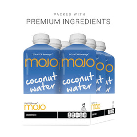 Equator MOJO coconut water bottle-top shows resealable cap for daily on-the-go hydration.