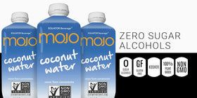 Equator MOJO coconut water label-closeup highlights natural ingredients and vitamin boost.