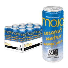 Equator MOJO coconut water mango bottle showing tropical hydration for active days