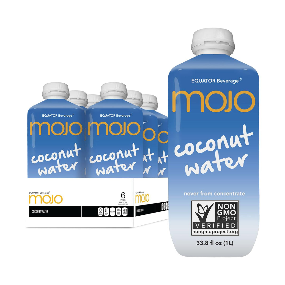 Equator MOJO coconut water pack-front for on-the-go hydration after workouts.