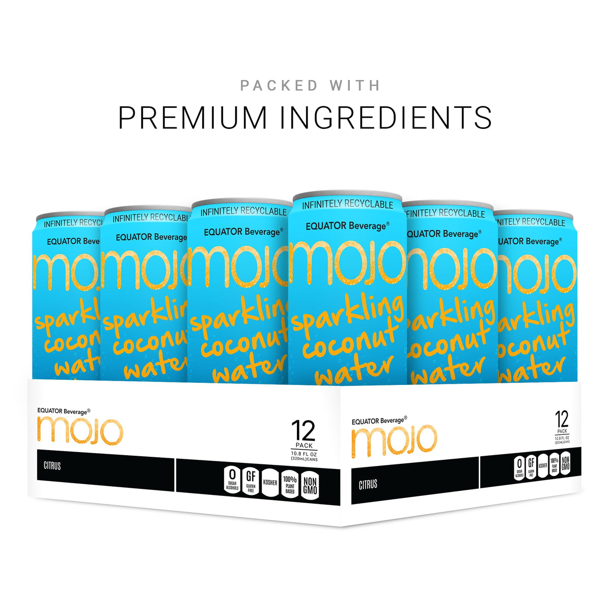 Label close-up of EQUATOR MOJO showing vitamins B and C for daily energy.