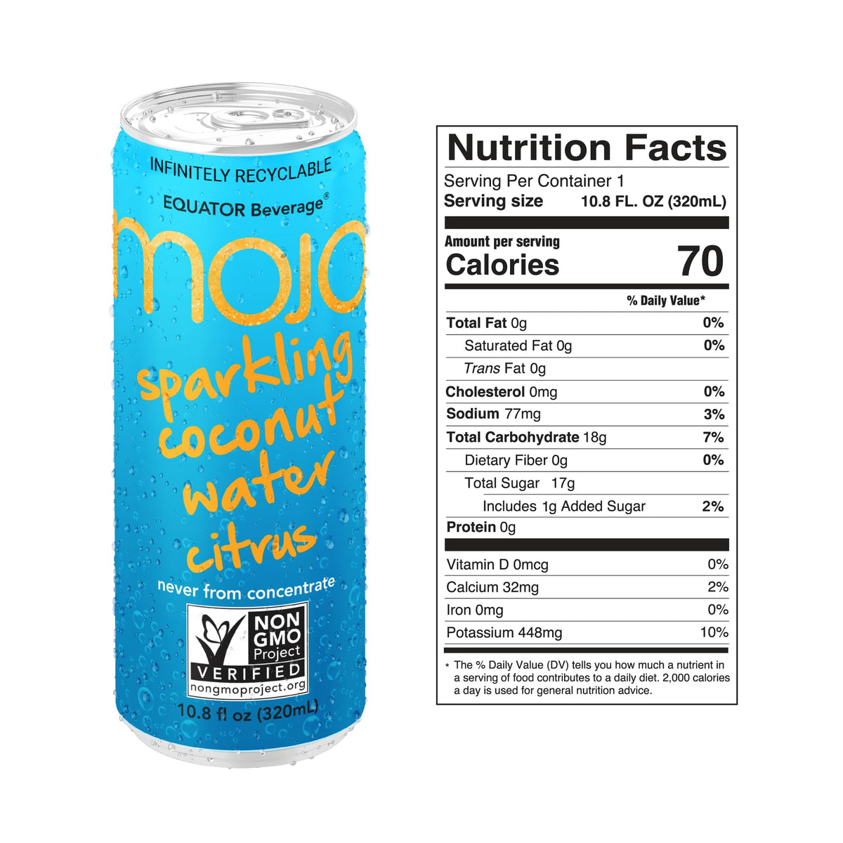 Pack of 12 MOJO Sparkling Coconut Water Citrus for on-the-go hydration.