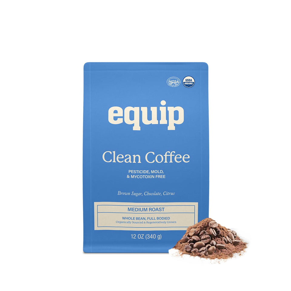 Equip Foods Clean Coffee bag front, showcasing branding and packaging elegance for the brew.