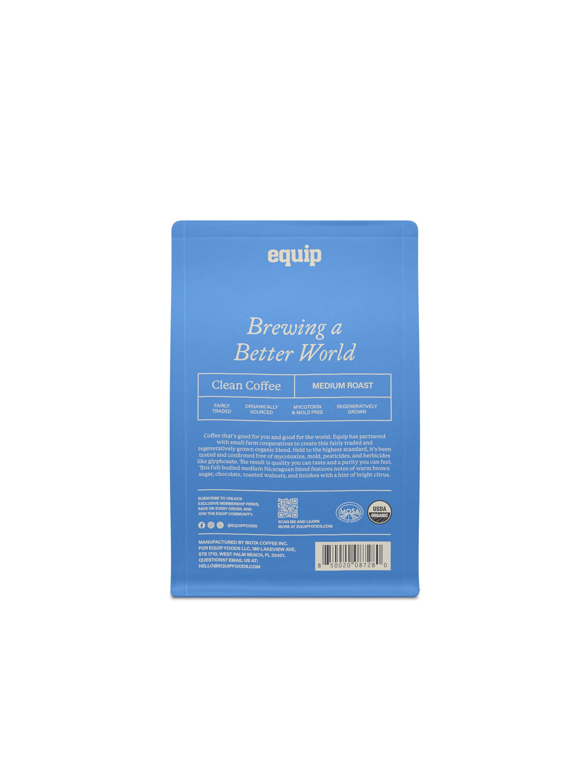 Equip Foods Clean Coffee medium roast bag, a versatile everyday choice.