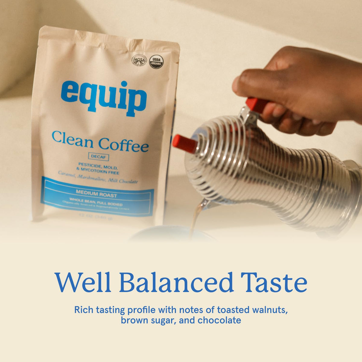 Equip Foods Decaf Clean Coffee origin Honduras highlights sustainable sourcing and careful farming.