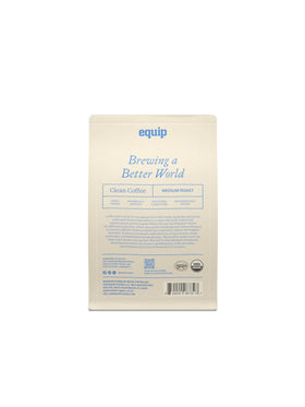 Equip Foods Decaf Clean Coffee packaging on shelf communicates premium, organic, fair trade quality.
