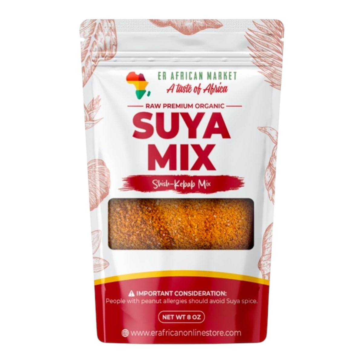 ER African Market Suya Mix bottle and label, authentic West African flavor for grilling.
