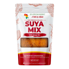 ER African Market Suya Mix bottle and label, authentic West African flavor for grilling.