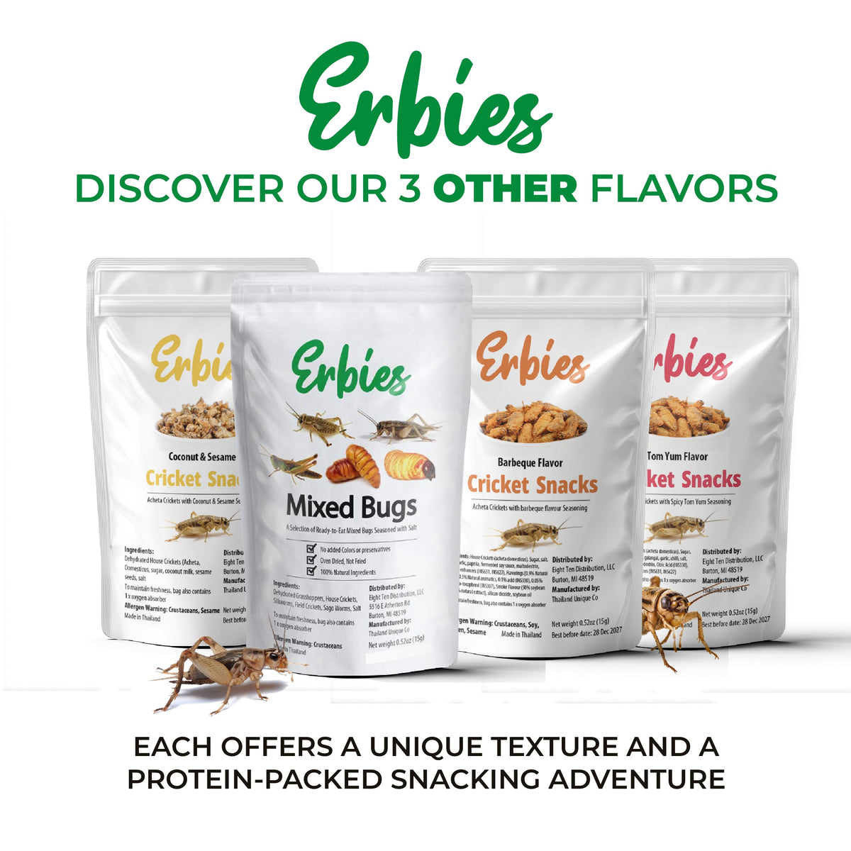 Erbies protein-packed 15g bag supports quick energy anywhere.