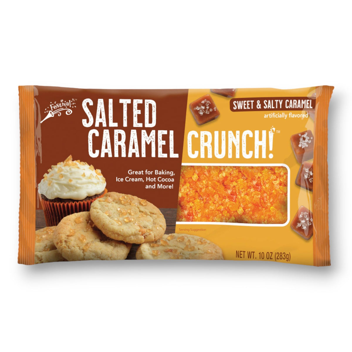 Erbies Salted Caramel Crunch Topping with crushed pieces adds rich texture to desserts