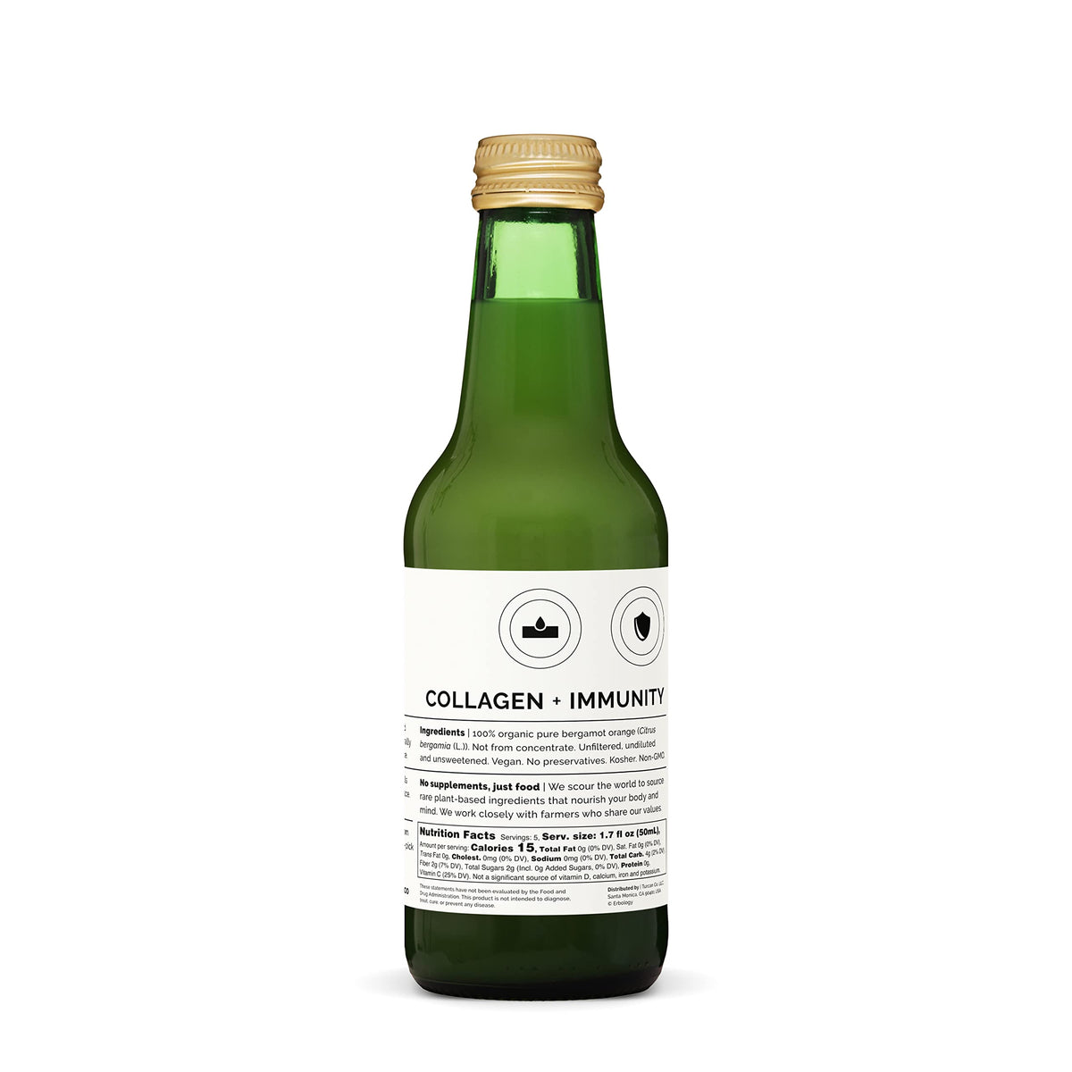 Erbology bergamot juice glass with water showcases versatile ready-to-use flavor.