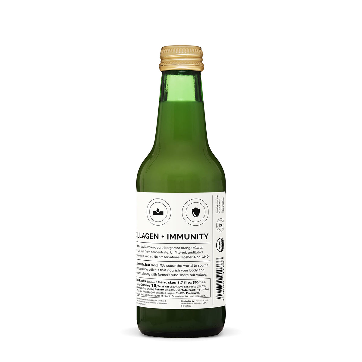 Erbology bergamot juice recyclable glass bottle demonstrates sustainable packaging.