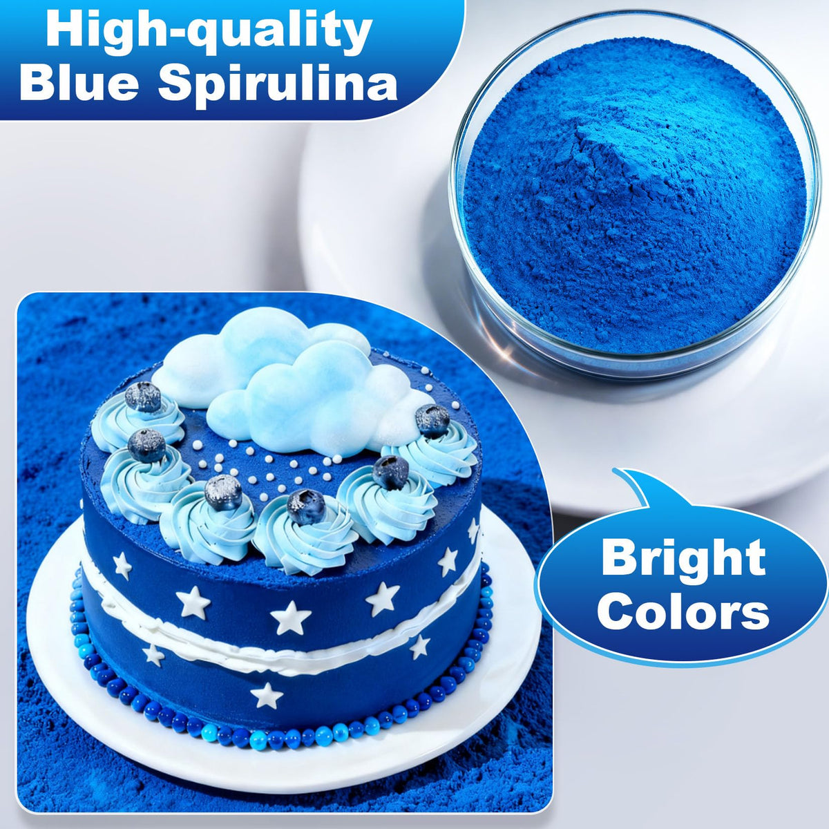 ERCorArt Blue Spirulina Powder adds blue color to cakes without flavor change