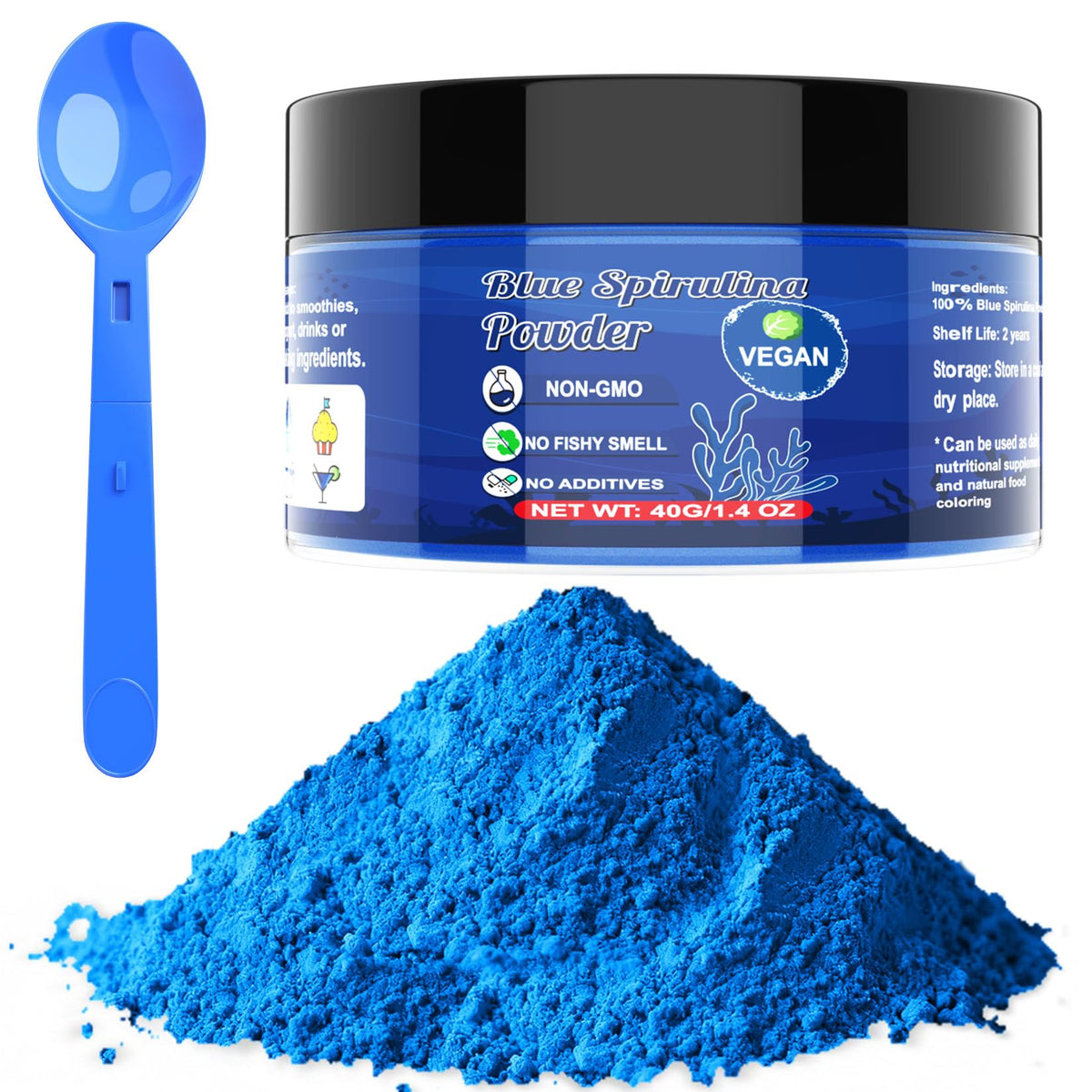 ERCorArt Blue Spirulina Powder bottle shows natural color for baking