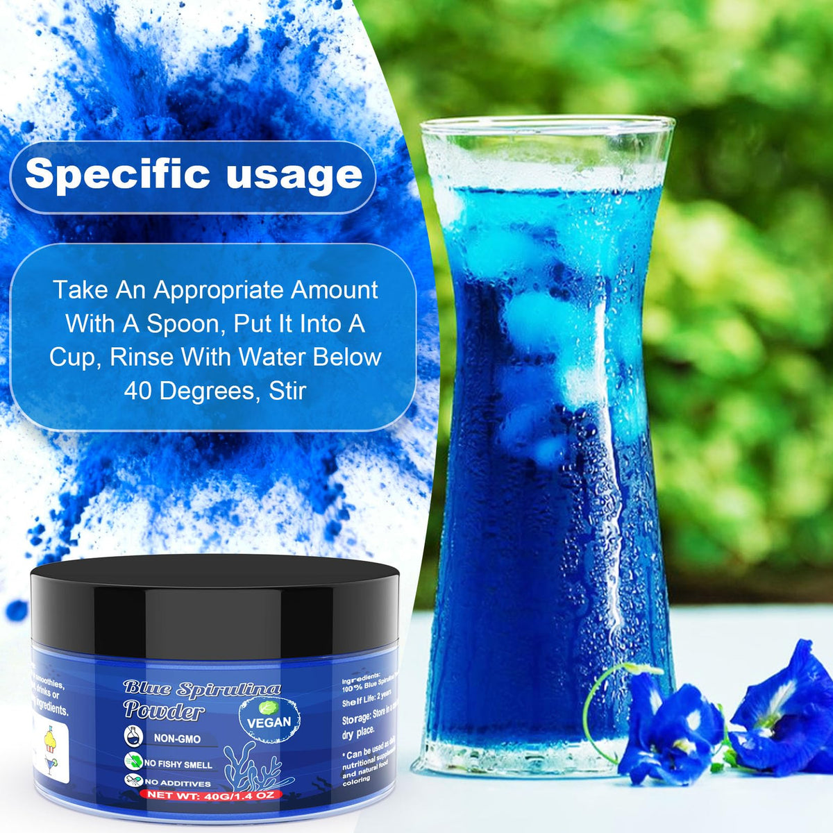 ERCorArt Blue Spirulina Powder used in drinks for vivid tint