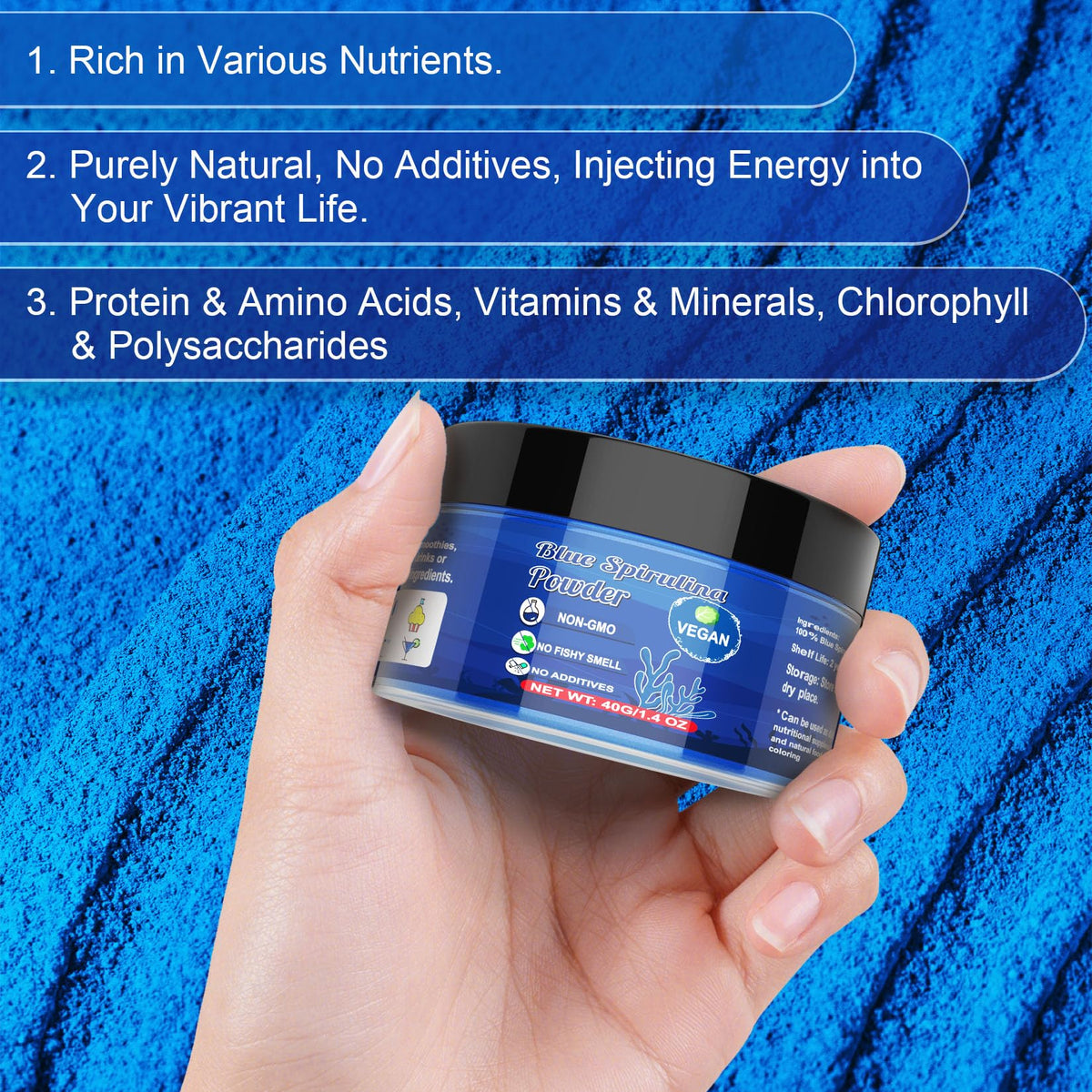 ERCorArt Blue Spirulina Powder with included spoon for easy measurement