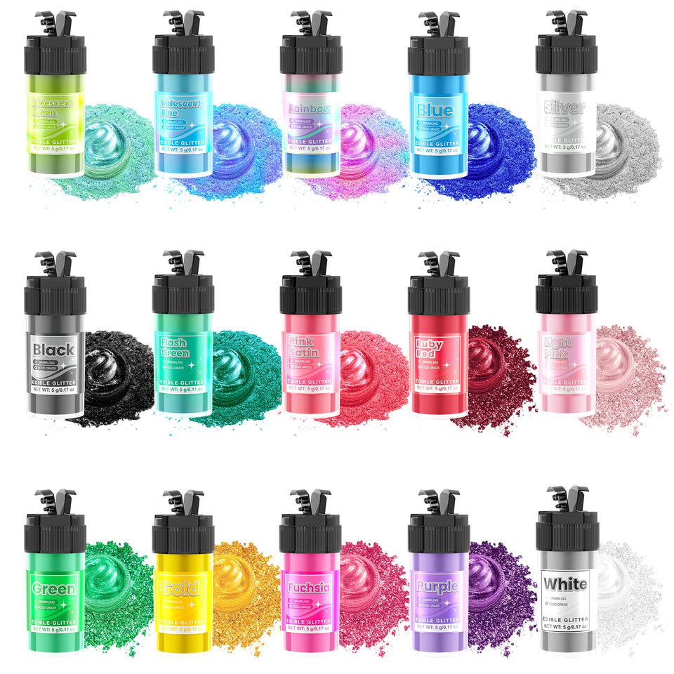 ERCorArt edible glitter in 15 colors for vibrant cocktails and desserts.