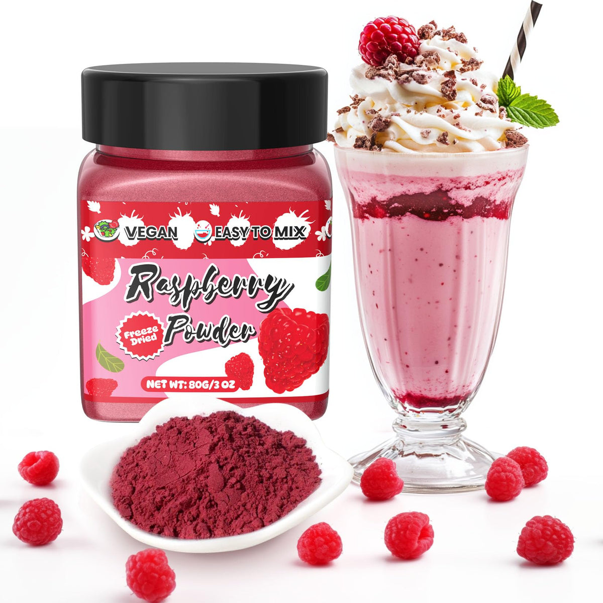 ERCorArt Raspberry Powder jar front showing vibrant color for baked goods and smoothies