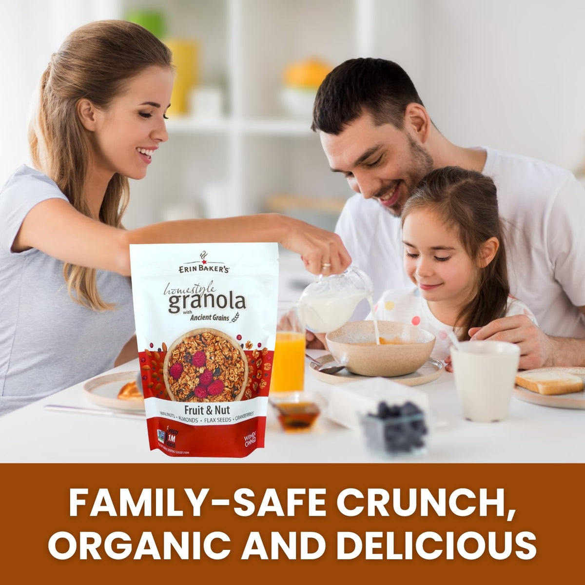 Erin Baker's granola snack in hand demonstrates portable, satisfying snacking on the go.