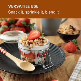 Erin Baker's granola over a smoothie bowl provides fiber-rich topping for energy.