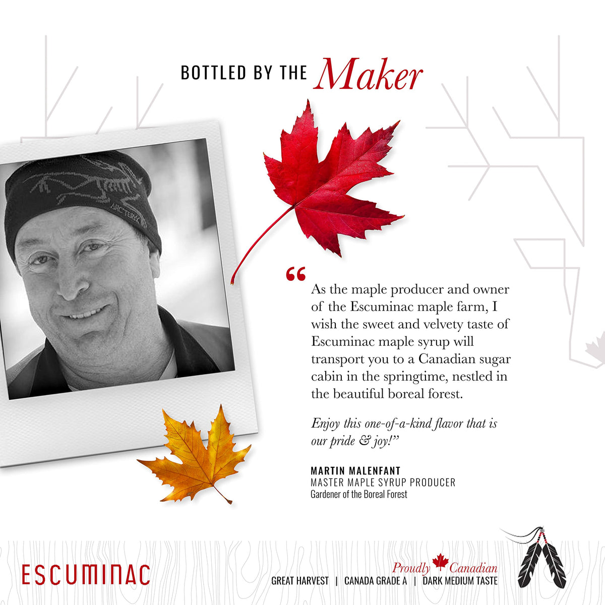 Escuminac family-table scene conveys generous 1L bottle for family breakfasts and gatherings